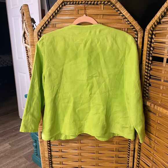 Kim Rogers Petite Linen Jacket P
Medium Green Ruffle Trim Open Front 3/4 Sleeve - Picture 9 of 9